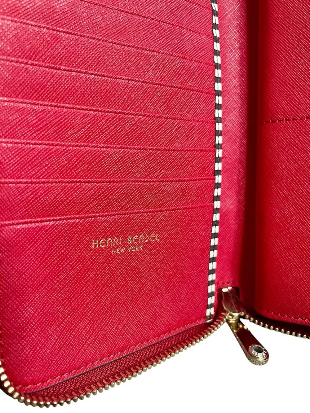 Henri Bendel Red Pebbled Leather Continental Zip Around Organizer Wallet NEW - Picture 11 of 11